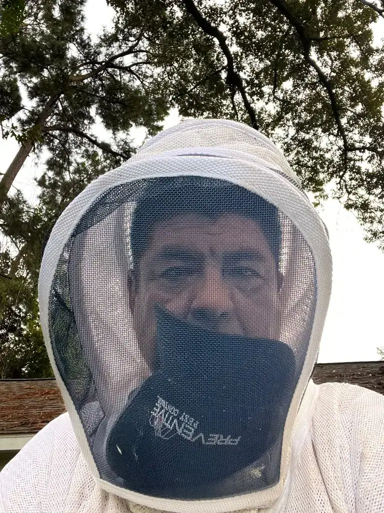 Primer plano de protección facial para apicultura.